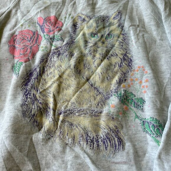 Vintage Cat Sweatshirt | Faded Gray | Y2K | Grandmacore | Cozy & Soft - Picture 2 of 8